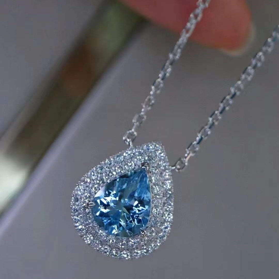 14k Gold 1.35 Ctw Natural Aquamarine & Lab Grown Diamond Necklace - 2