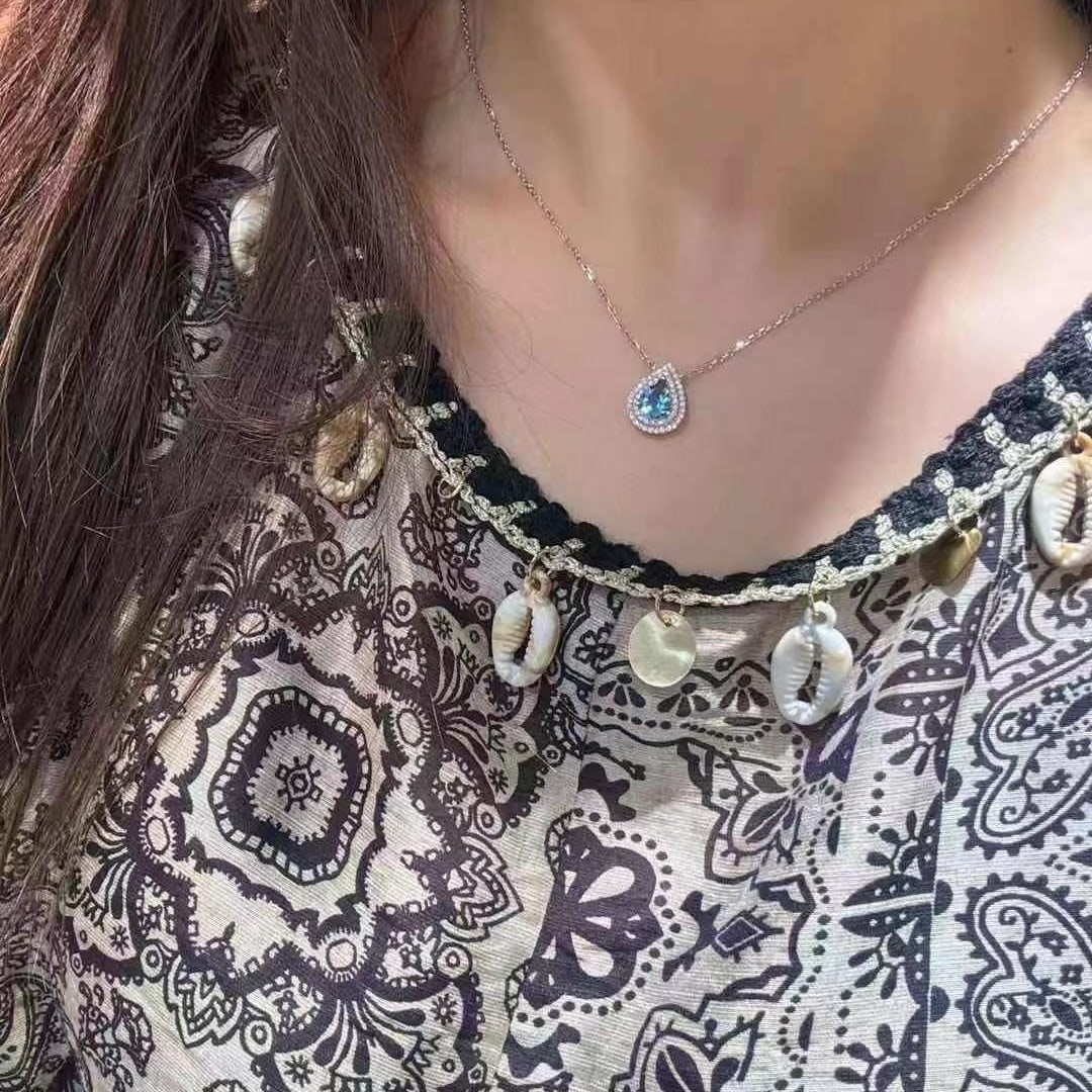 14k Gold 1.35 Ctw Natural Aquamarine & Lab Grown Diamond Necklace - 3