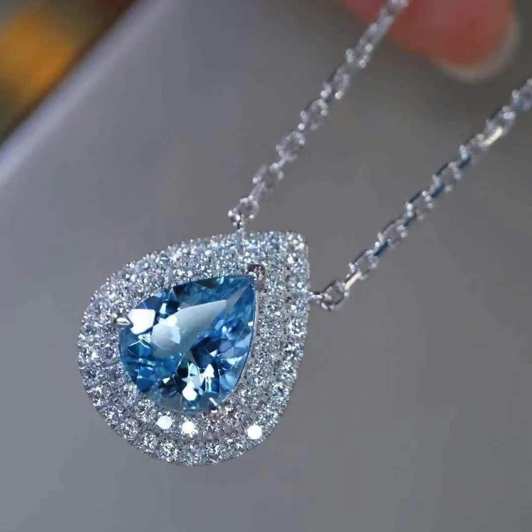 14k Gold 1.35 Ctw Natural Aquamarine & Lab Grown Diamond Necklace - 4