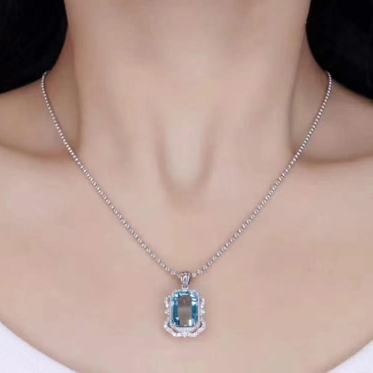14k Gold 3.7 Ctw Natural Aquamarine & Diamond Pendant( Without Chain ) - 4