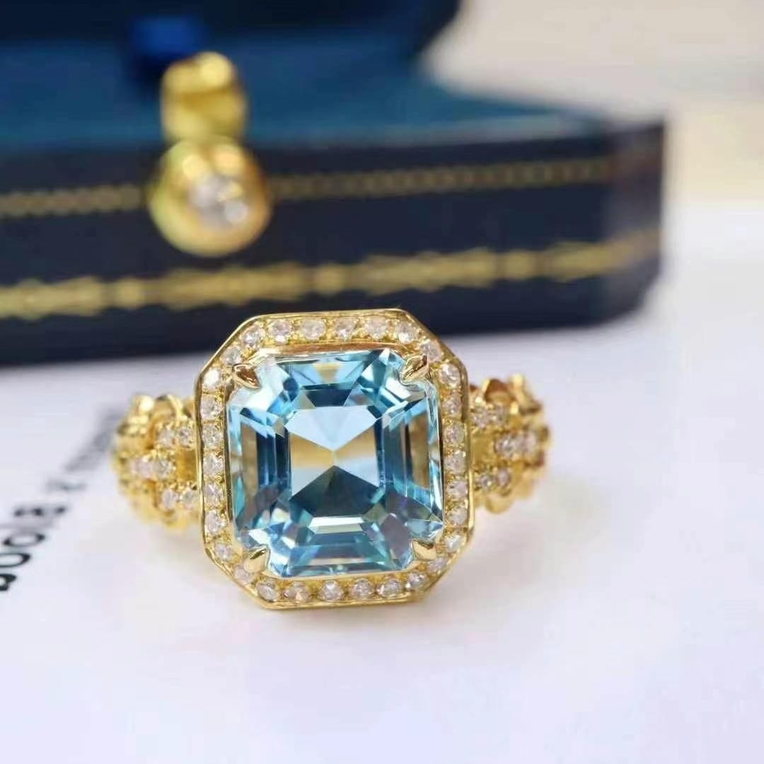14k Gold 2.73 Ctw Natural Aquamarine & Diamond Ring: Ref:230982262 / / gold content:14k gold / / ring size:7. 25us / / / / main gemstone:aquamarine / / shape:octagonal / / carat weight:2. 5ct / / color:santa maria color / / treatment:natural / / / /