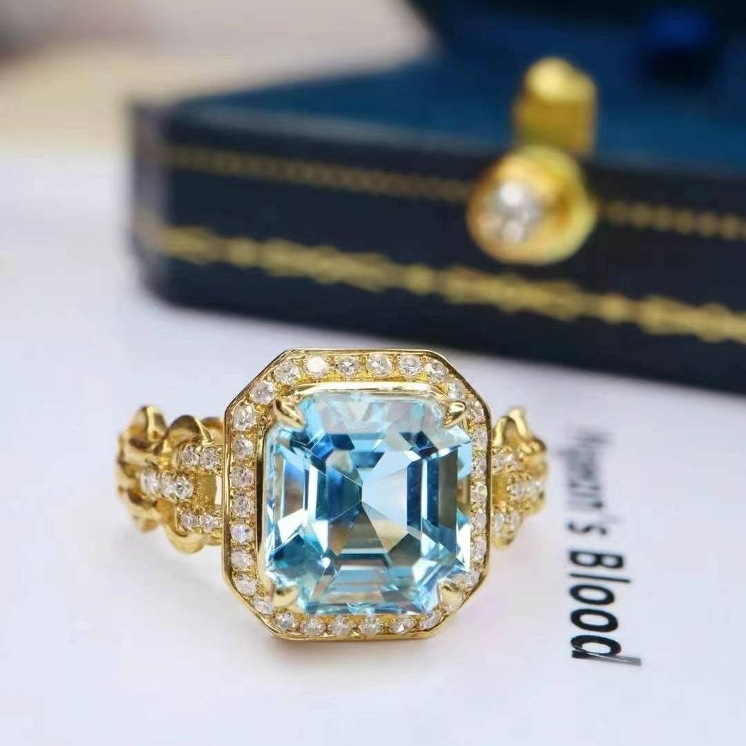 14k Gold 2.73 Ctw Natural Aquamarine & Diamond Ring - 2