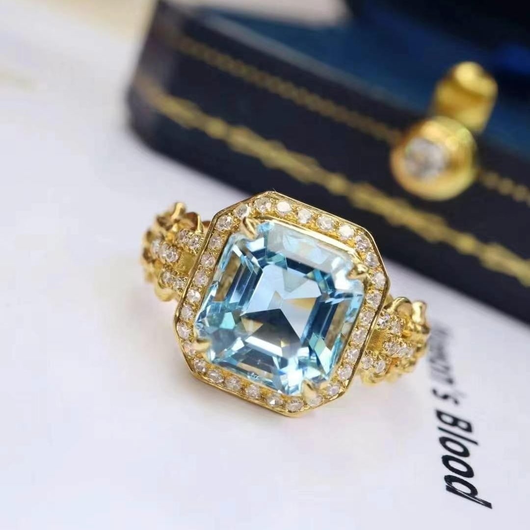 14k Gold 2.73 Ctw Natural Aquamarine & Diamond Ring - 4