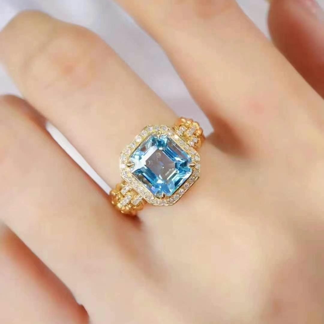 14k Gold 2.73 Ctw Natural Aquamarine & Diamond Ring - 5
