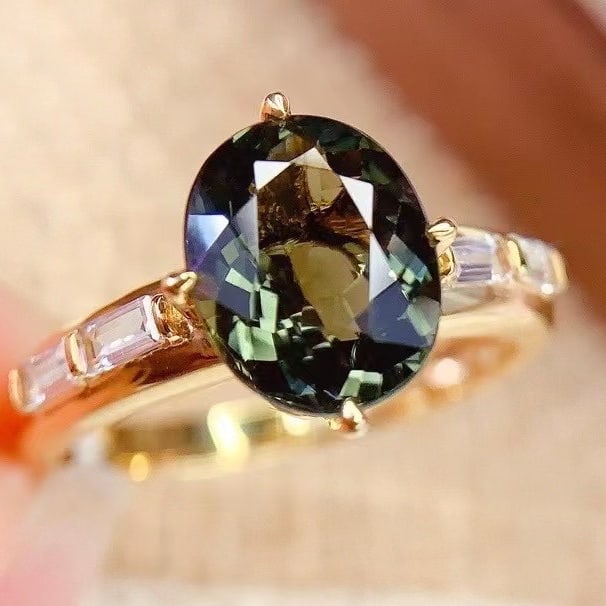 14k Gold 2.7 Ct Natural Tourmaline & Sapphire Ring - 2