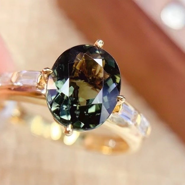 14k Gold 2.7 Ct Natural Tourmaline & Sapphire Ring - 3