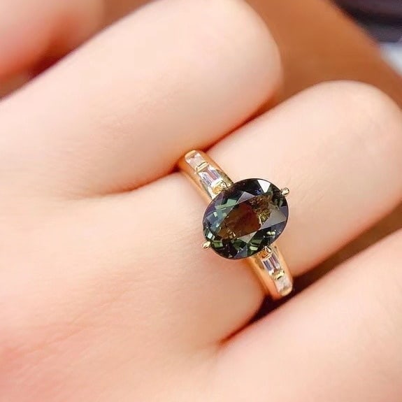 14k Gold 2.7 Ct Natural Tourmaline & Sapphire Ring - 4