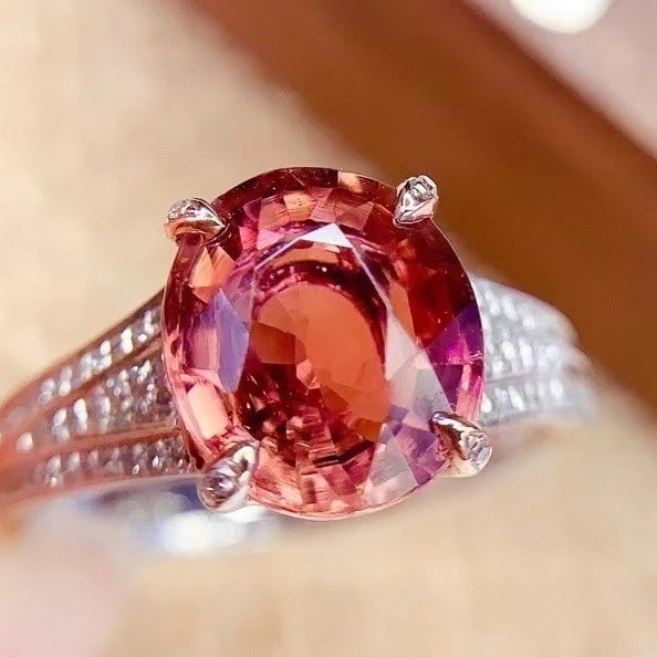 14k Gold 3.36 Ct Natural Tourmaline & Diamond Ring: Ref:230982264 / / gold content:14k gold / / ring size:7. 25us / / / / main gemstone:tourmaline / / shape:oval / / carat weight:3. 36ct / / color:red / / treatment:natural / / / / adjacent gemstone 2