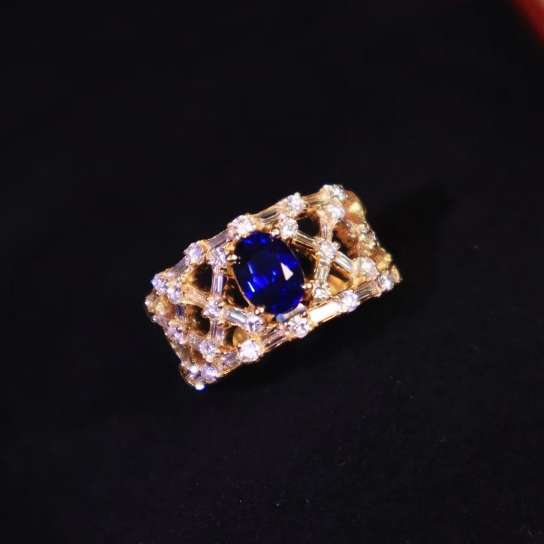 14k Gold 1.75 Ctw Natural Sapphire & Diamond Ring: Ref:230982273 / / gold content:14k gold / / ring size:7. 25us / / / / main gemstone:sapphire / / shape:oval / / carat weight:1ct / / color:royal blue / / treatment:natural / / / / adjacent gemstone 2