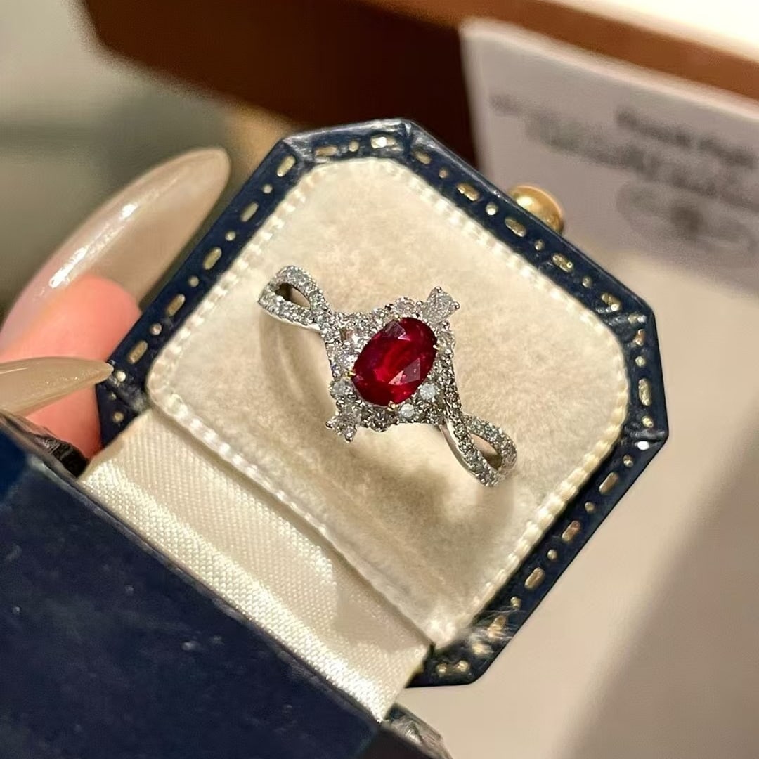 14k Gold 0.48 Ct Natural Ruby & Diamond Ring: Ref:230982274 / / gold content:14k gold / / ring size:7. 25us / / / / main gemstone:ruby / / shape:oval / / carat weight:0. 48ct / / color:pigeonblood red / / treatment:natural / / / / adjacent