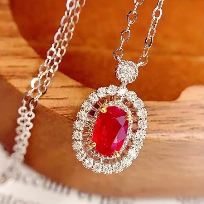 14k Gold 0.7 Ct Natural Ruby & Diamond Necklace - 2