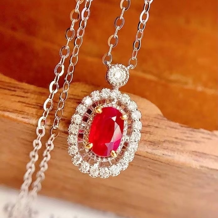 14k Gold 0.7 Ct Natural Ruby & Diamond Necklace - 3