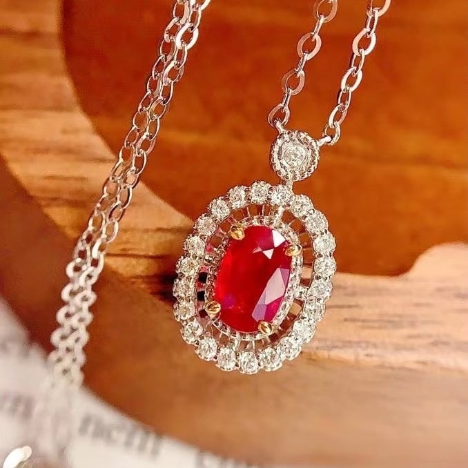 14k Gold 0.7 Ct Natural Ruby & Diamond Necklace - 4