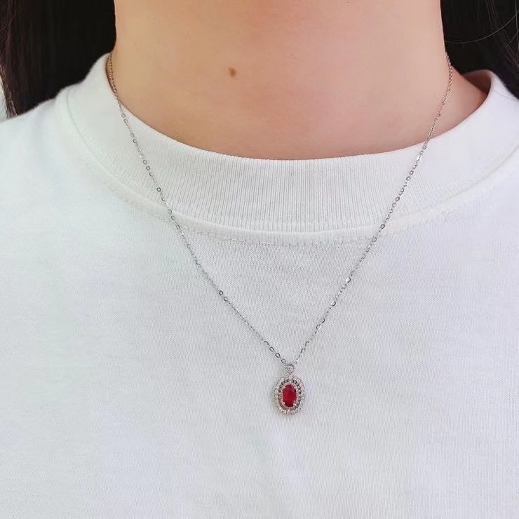 14k Gold 0.7 Ct Natural Ruby & Diamond Necklace - 5