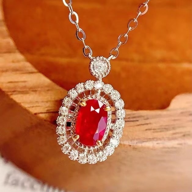 14k Gold 0.7 Ct Natural Ruby & Diamond Necklace - 6