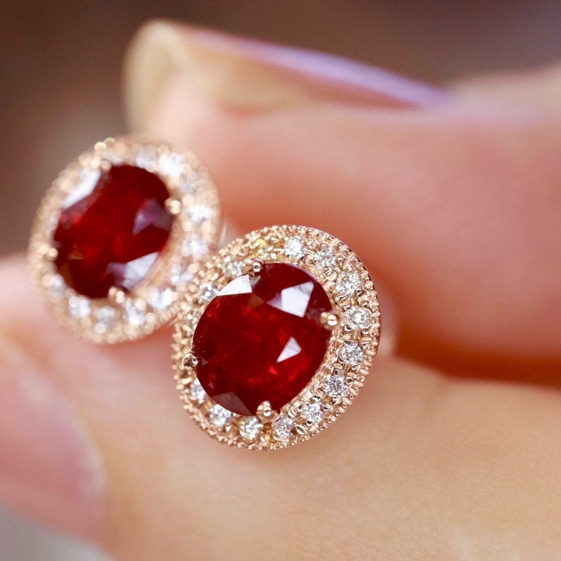 14k Gold 1.25 Ctw Natural Ruby & Diamond Earrings - 2