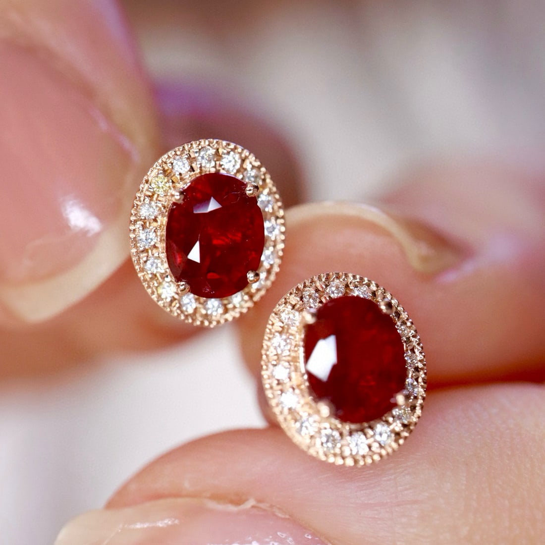14k Gold 1.25 Ctw Natural Ruby & Diamond Earrings - 3
