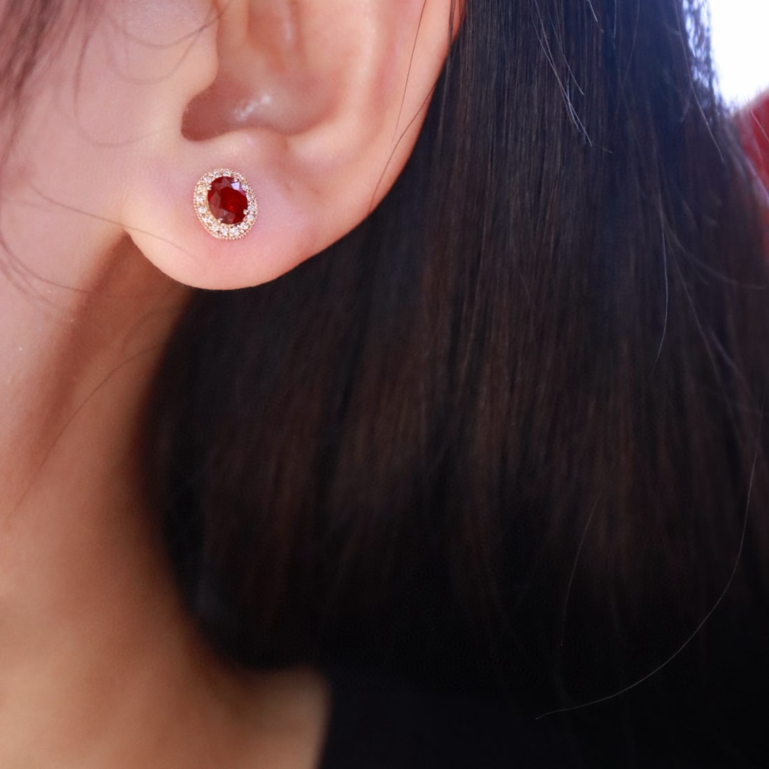 14k Gold 1.25 Ctw Natural Ruby & Diamond Earrings - 4
