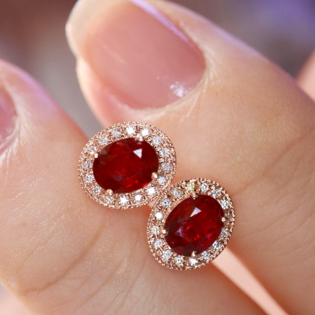 14k Gold 1.25 Ctw Natural Ruby & Diamond Earrings - 6