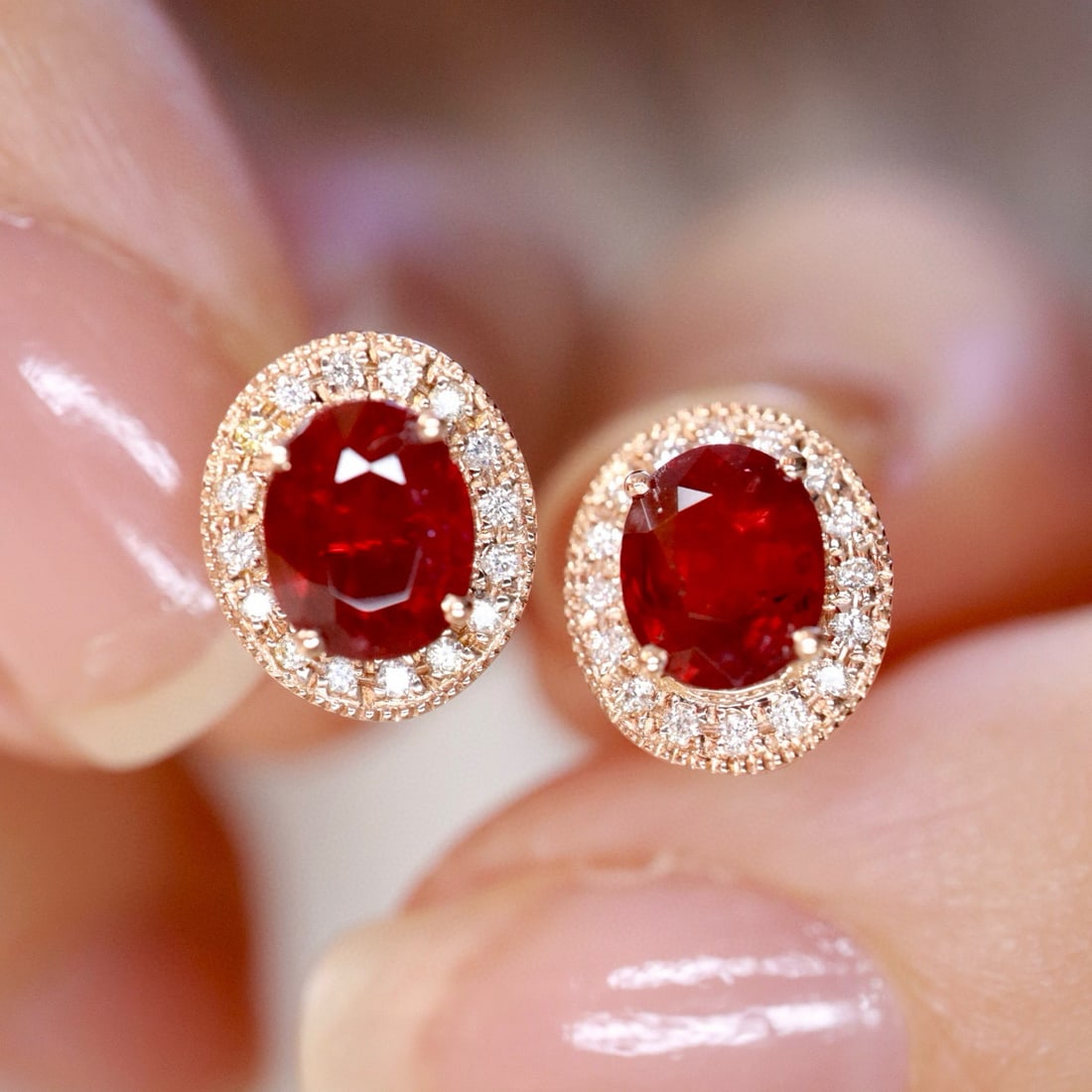 14k Gold 1.25 Ctw Natural Ruby & Diamond Earrings - 7
