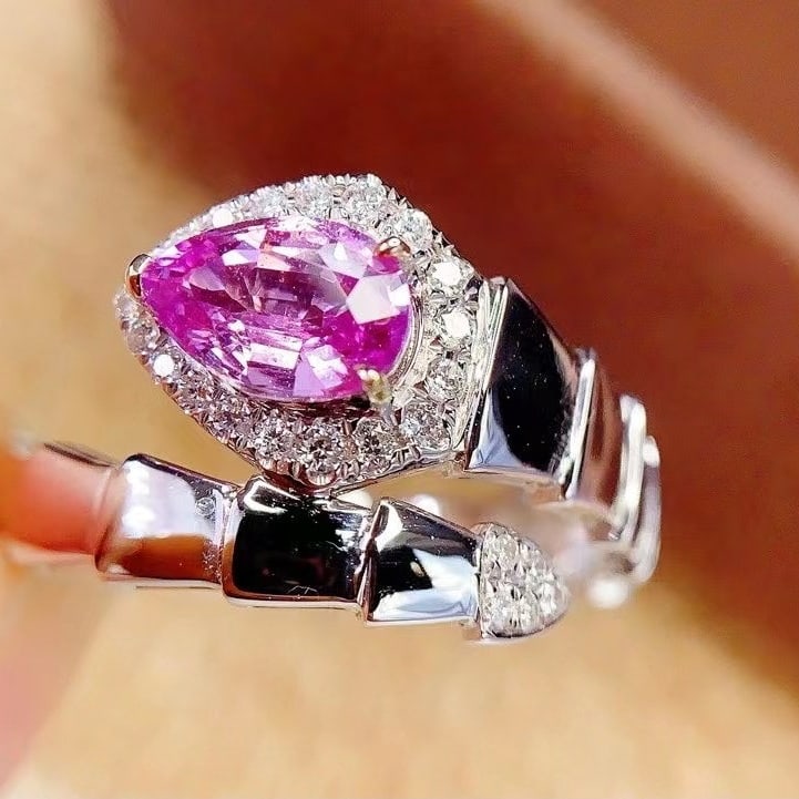 14k Gold 1 Ct Natural Sapphire & Diamond Ring: Ref:230982290 / / gold content:14k gold / / ring size:7. 25us / / / / main gemstone:sapphire / / shape:pear / / carat weight:1ct / / color:pink / / treatment:natural / / / / adjacent gemstone 2 :