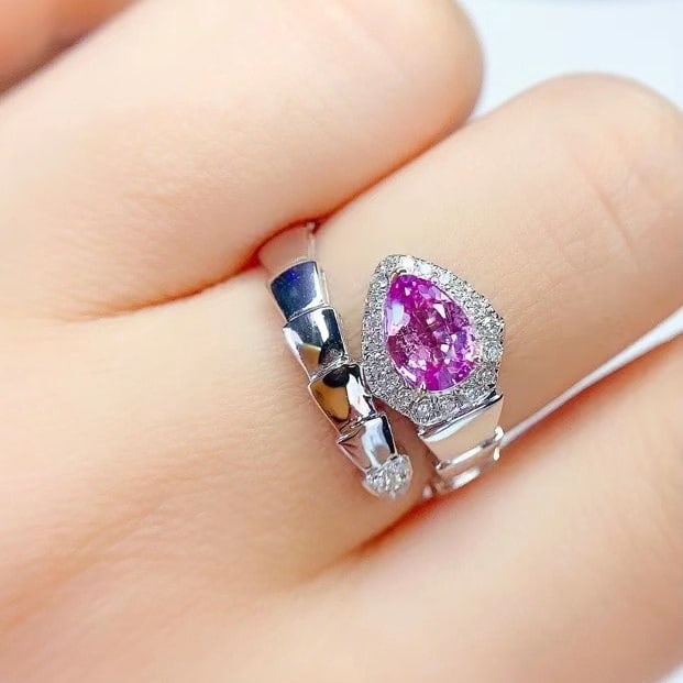 14k Gold 1 Ct Natural Sapphire & Diamond Ring - 5