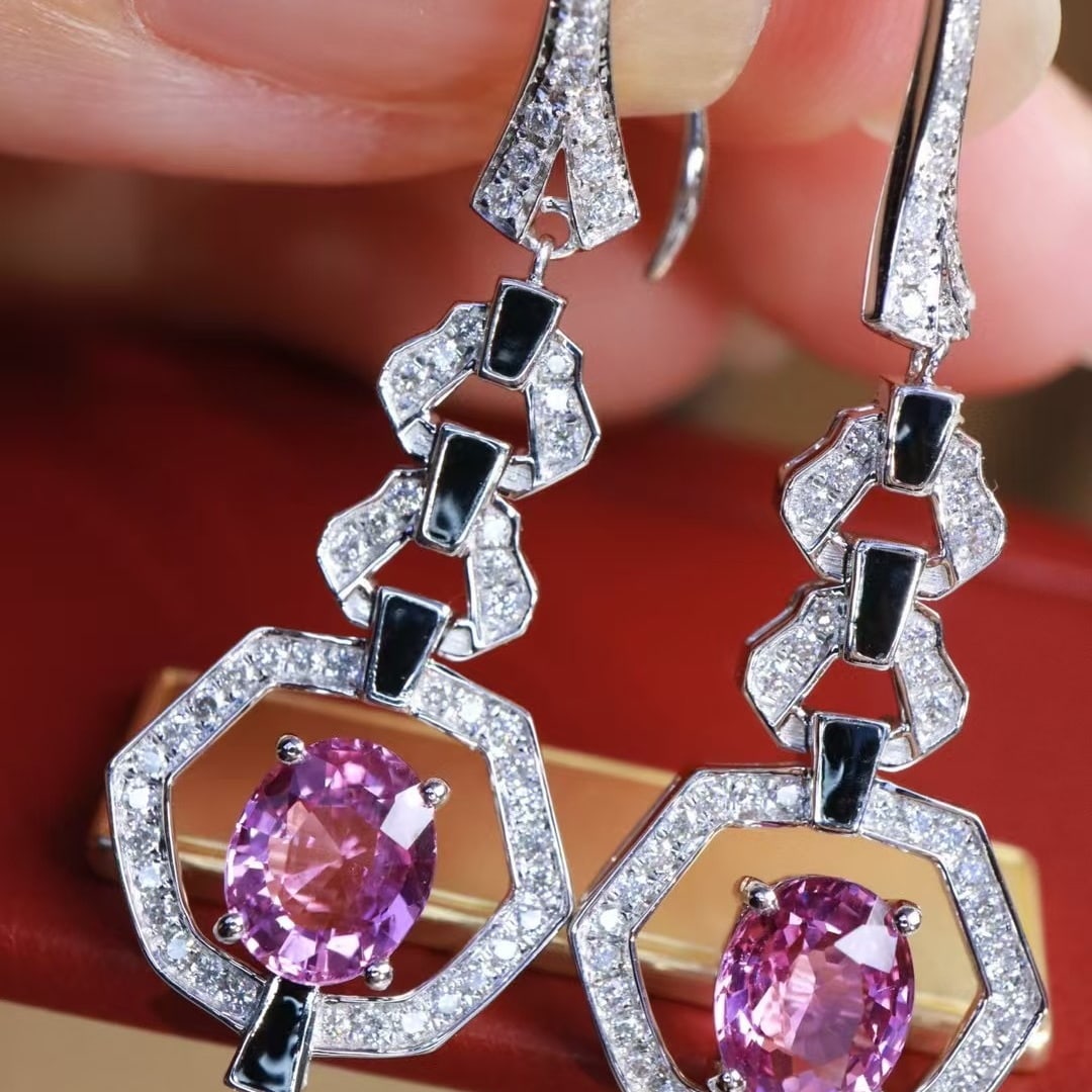 14k Gold 2.39 Ctw Natural Sapphire & Diamond Earrings - 2