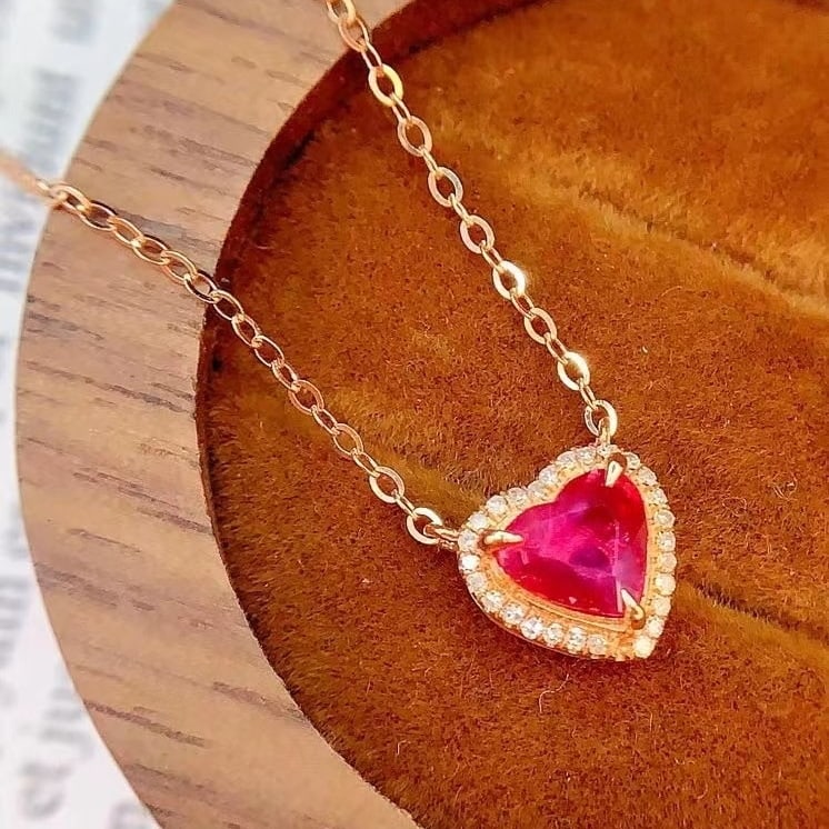 14k Gold 1 Ct Natural Ruby & Diamond Necklace - 2