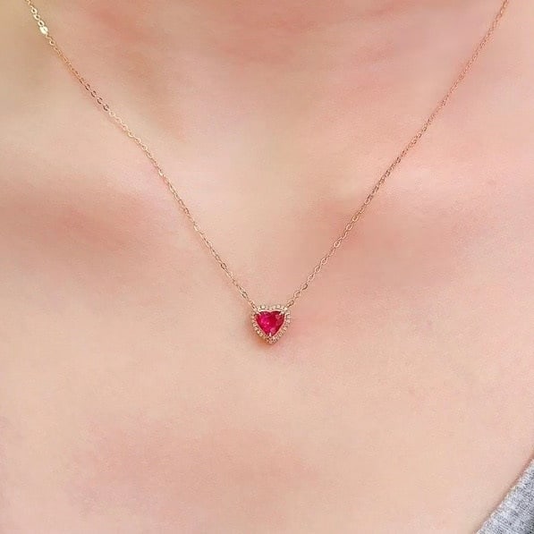 14k Gold 1 Ct Natural Ruby & Diamond Necklace - 3