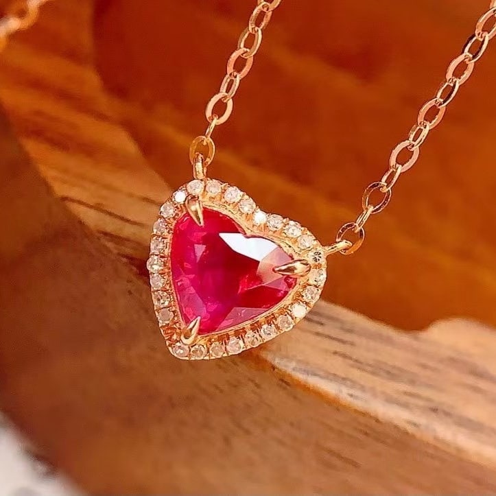 14k Gold 1 Ct Natural Ruby & Diamond Necklace - 4