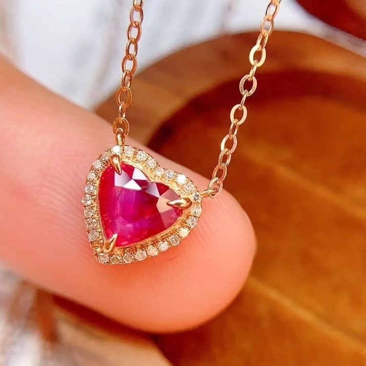 14k Gold 1 Ct Natural Ruby & Diamond Necklace - 5
