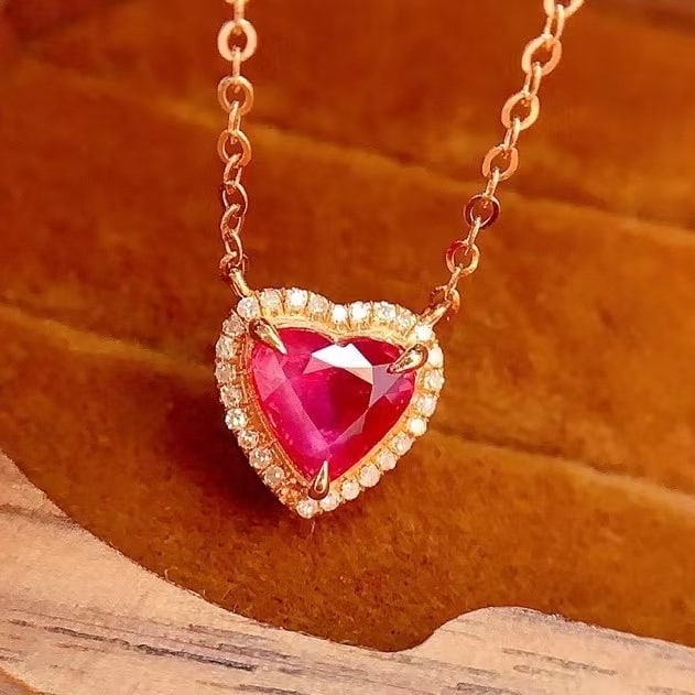 14k Gold 1 Ct Natural Ruby & Diamond Necklace - 6
