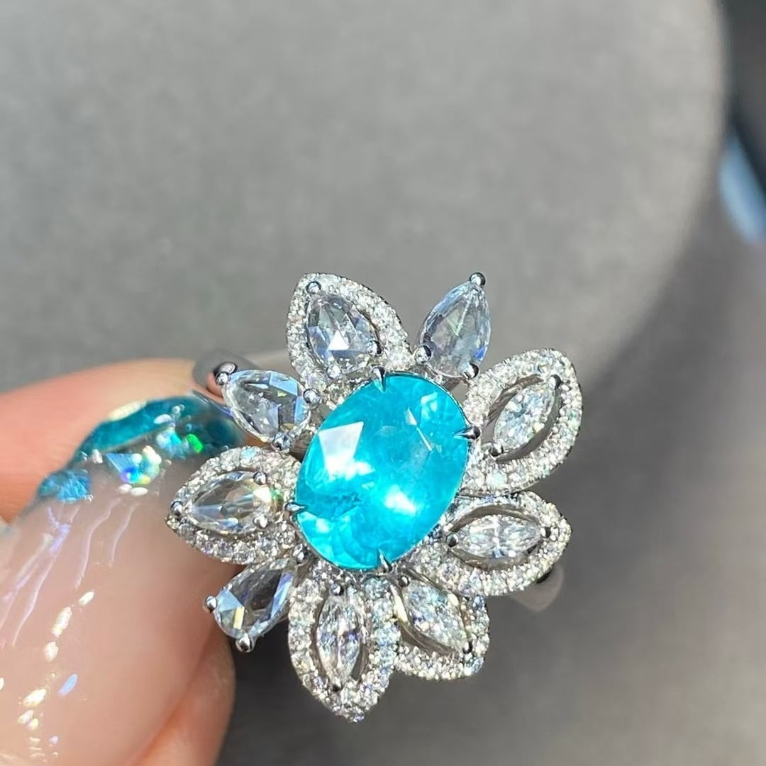 14k Gold 1.96 Ctw Natural Paraiba Tourmaline & Diamond Ring - 2