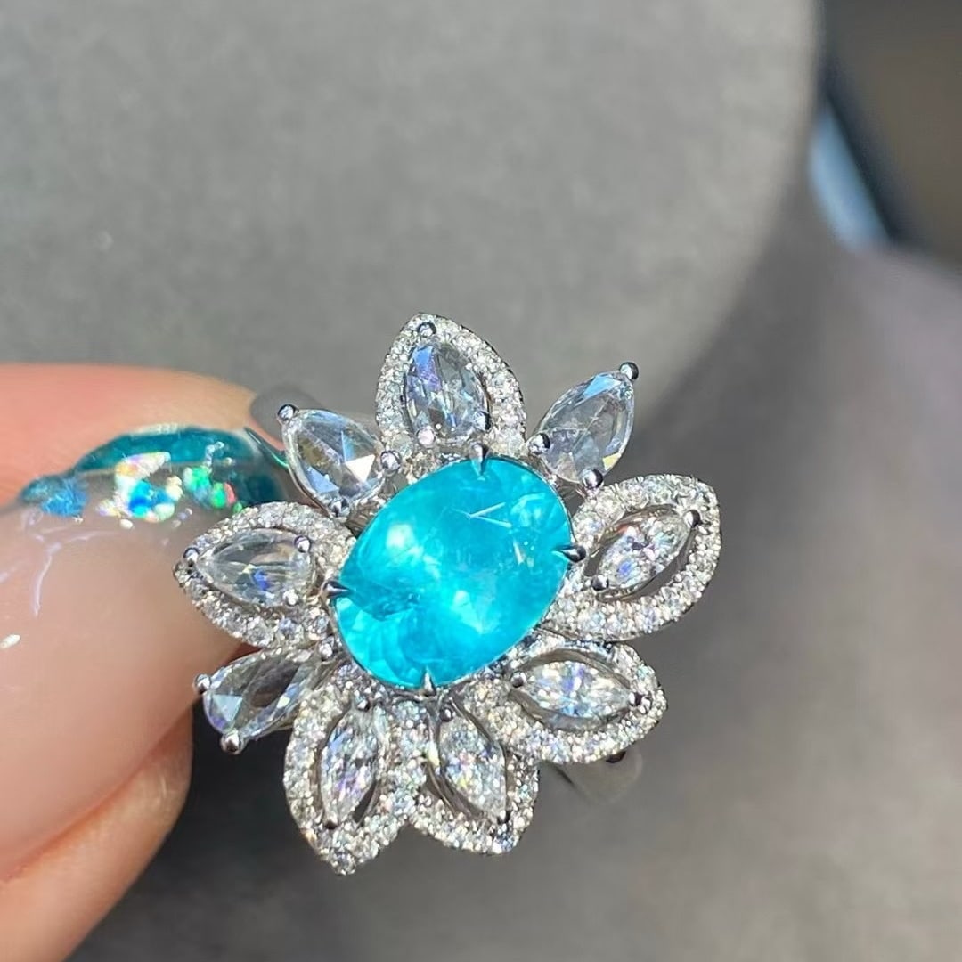 14k Gold 1.96 Ctw Natural Paraiba Tourmaline & Diamond Ring - 3