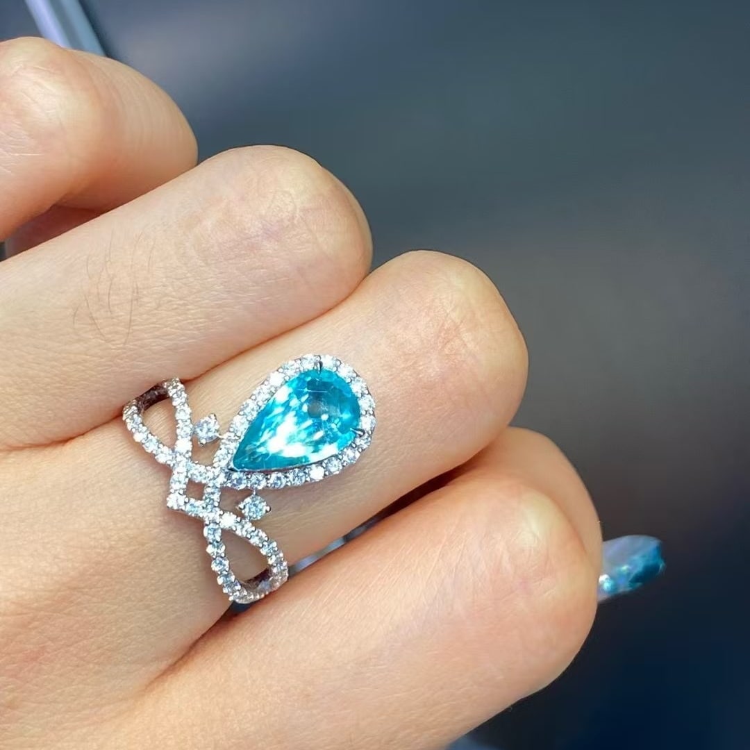 14k Gold 2.55 Ctw Natural Paraiba Tourmaline & Diamond Ring - 2