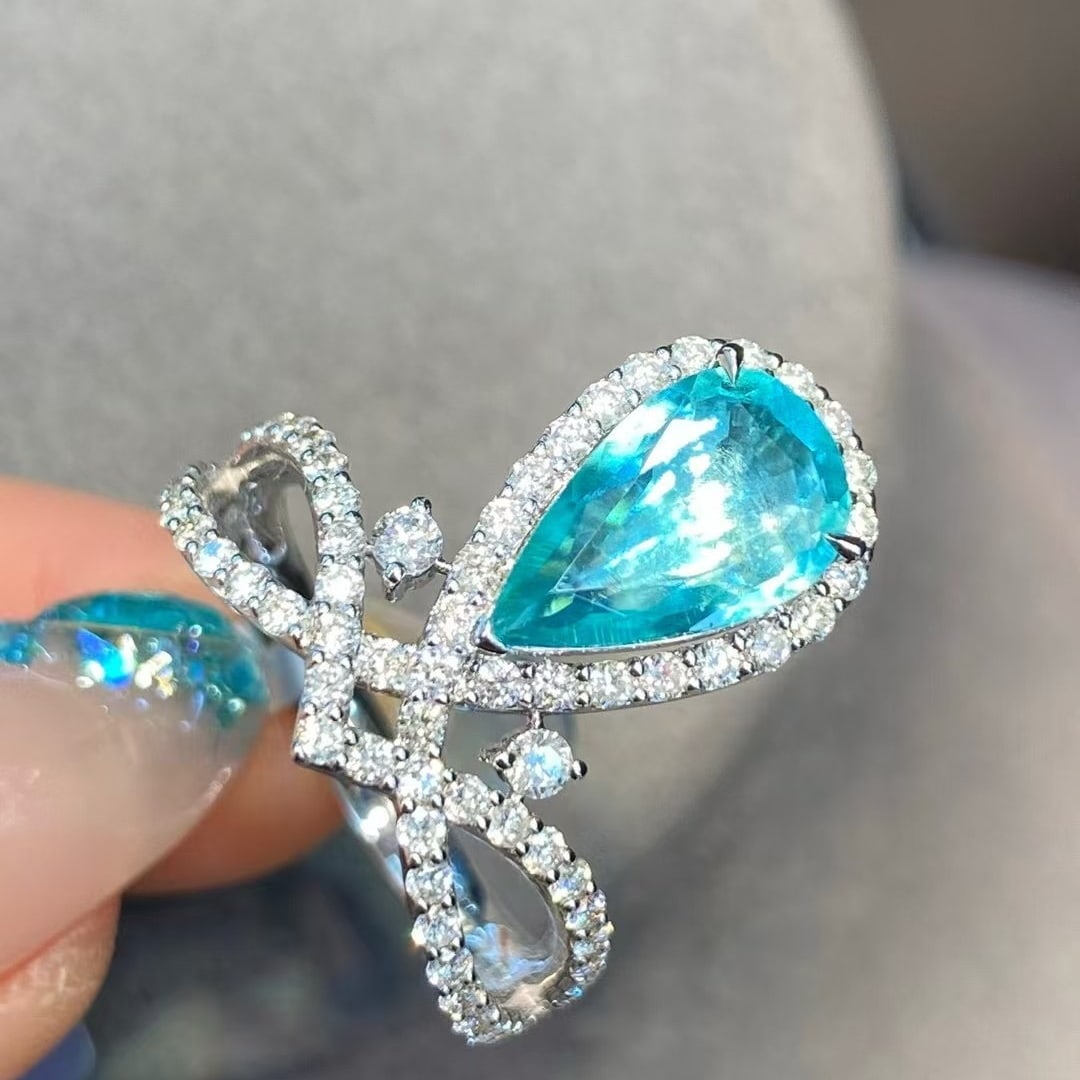 14k Gold 2.55 Ctw Natural Paraiba Tourmaline & Diamond Ring - 3