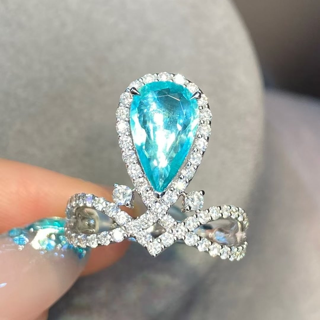 14k Gold 2.55 Ctw Natural Paraiba Tourmaline & Diamond Ring - 4