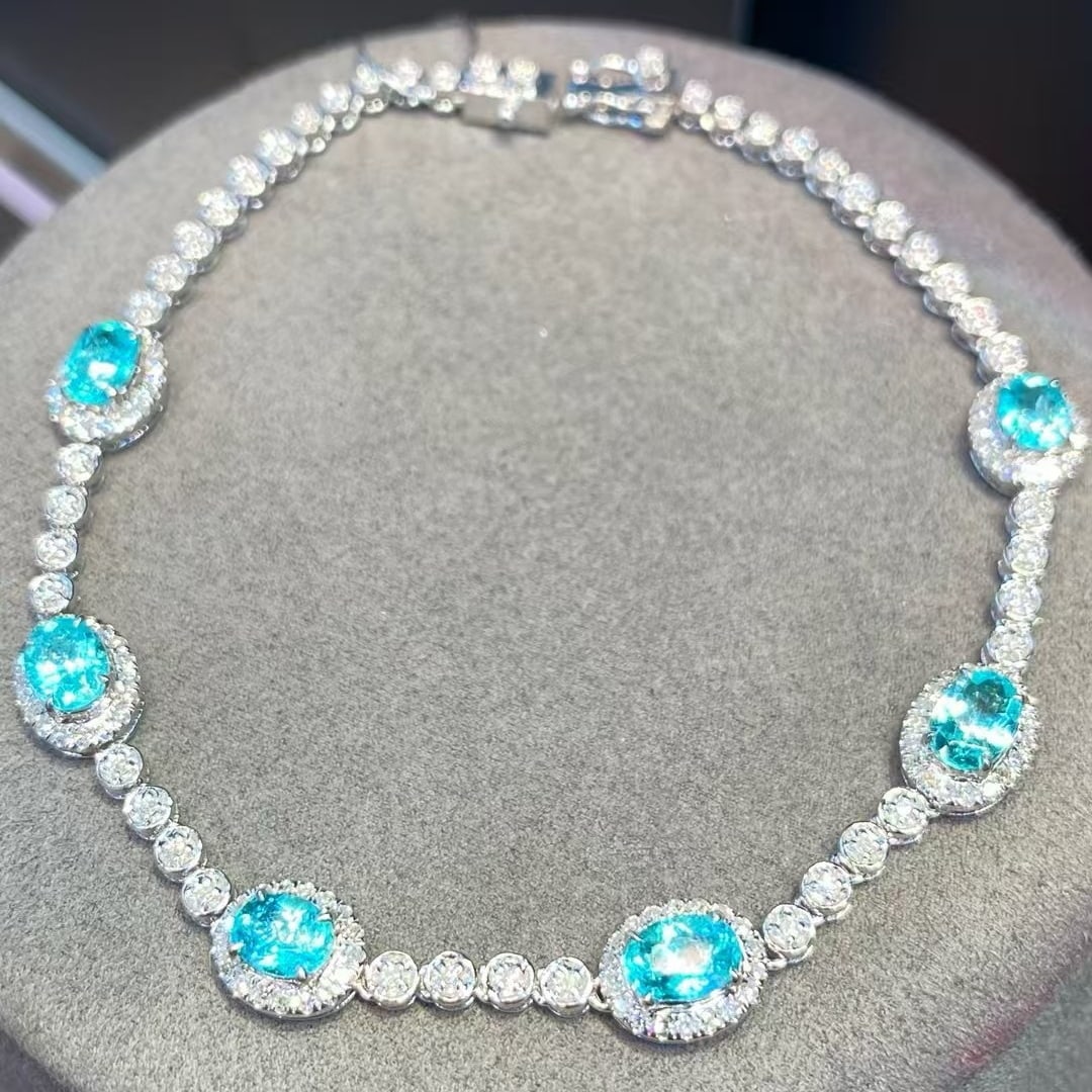 14k Gold 1.97 Ct Natural Paraiba Tourmaline & Diamond Bracelet - 2