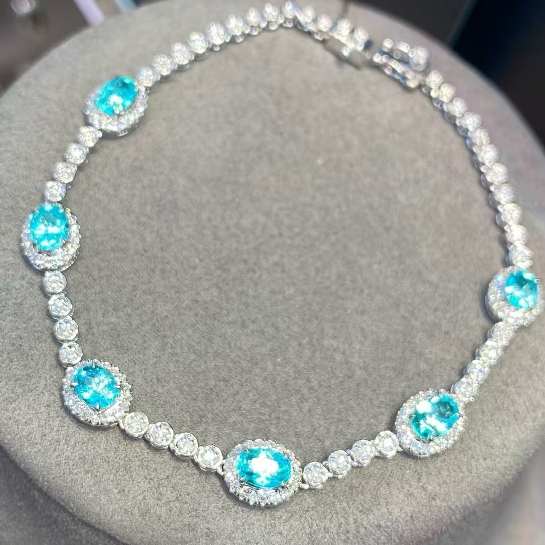 14k Gold 1.97 Ct Natural Paraiba Tourmaline & Diamond Bracelet - 3