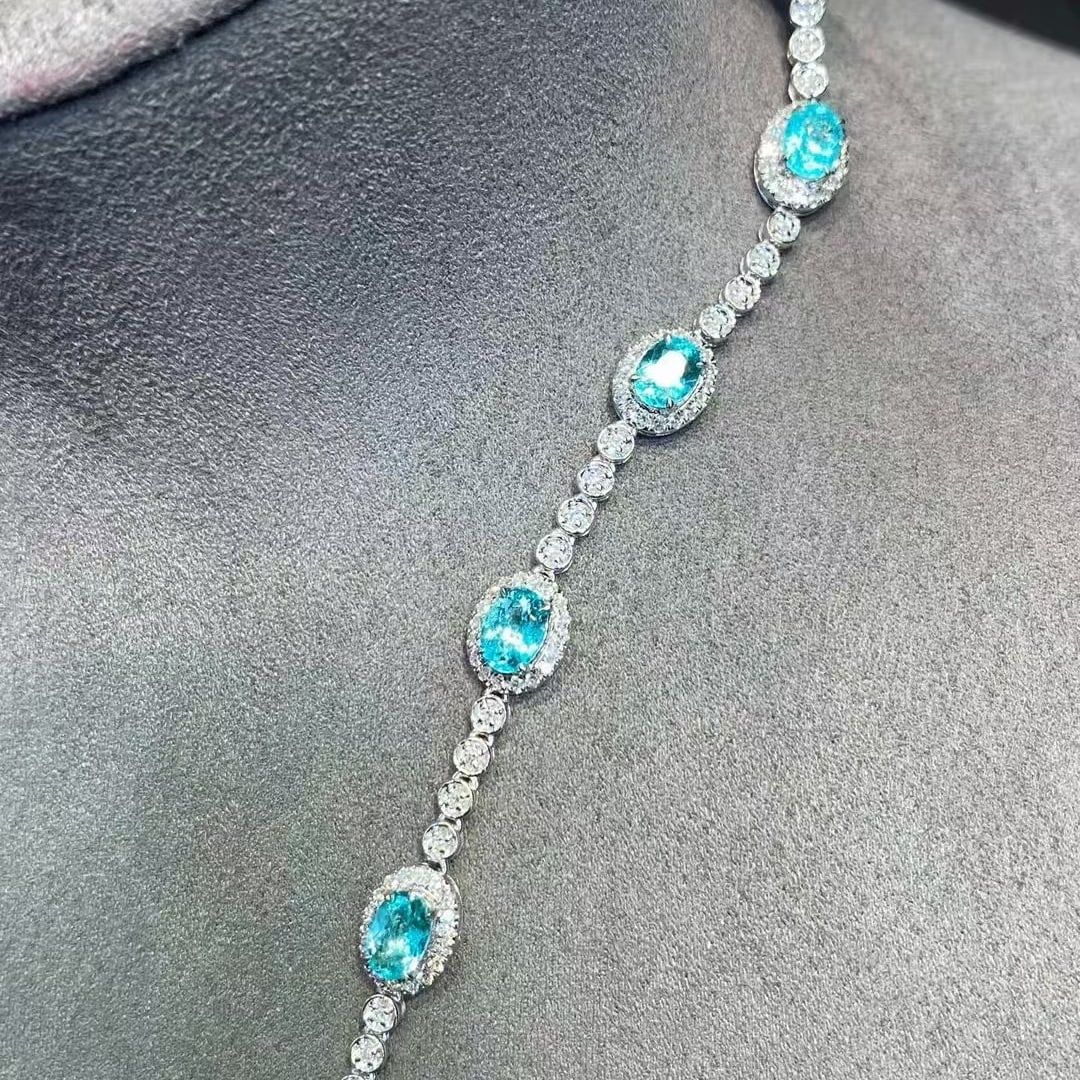 14k Gold 1.97 Ct Natural Paraiba Tourmaline & Diamond Bracelet - 4