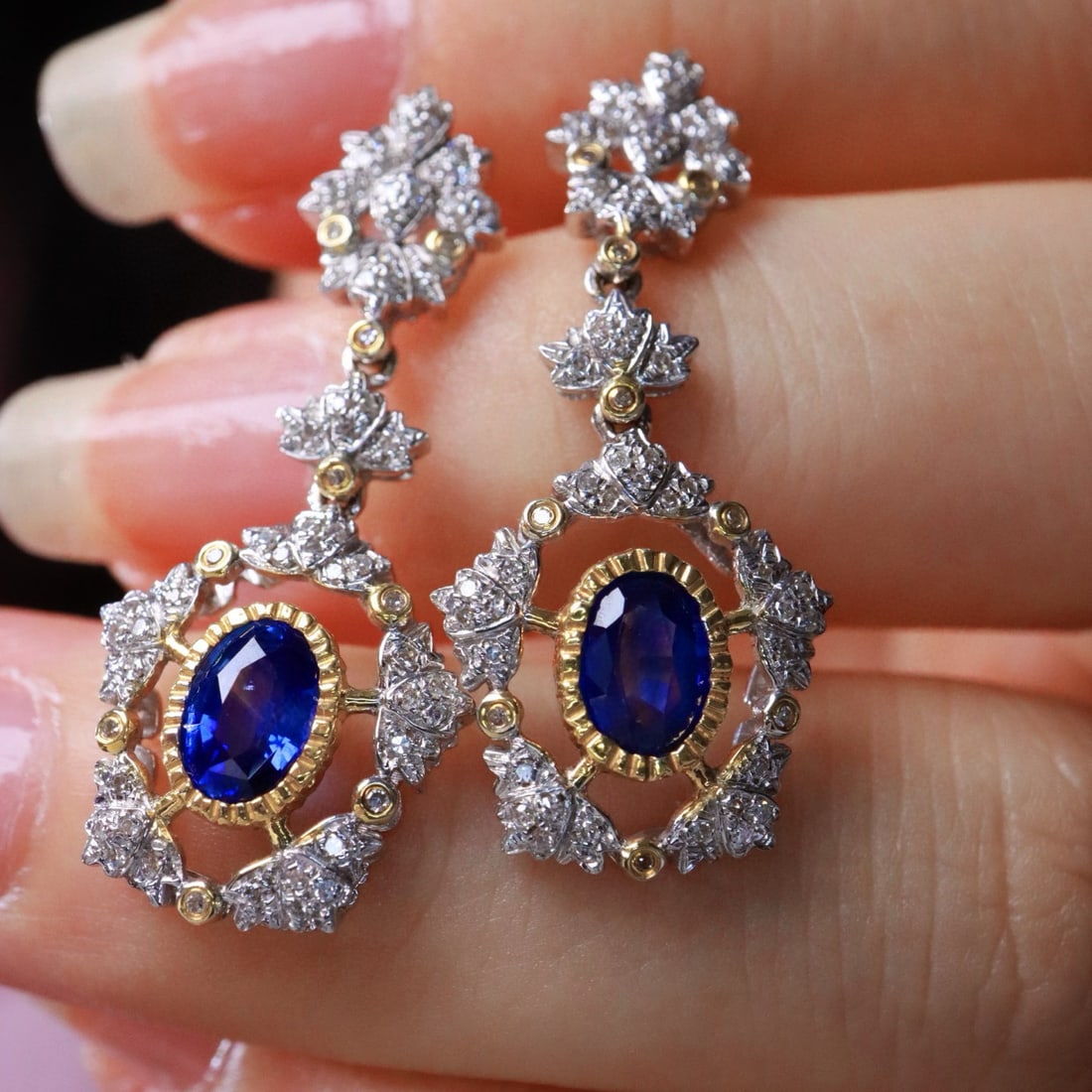 14k Gold 2.04 Ctw Natural Sapphire & Diamond Earrings - 2