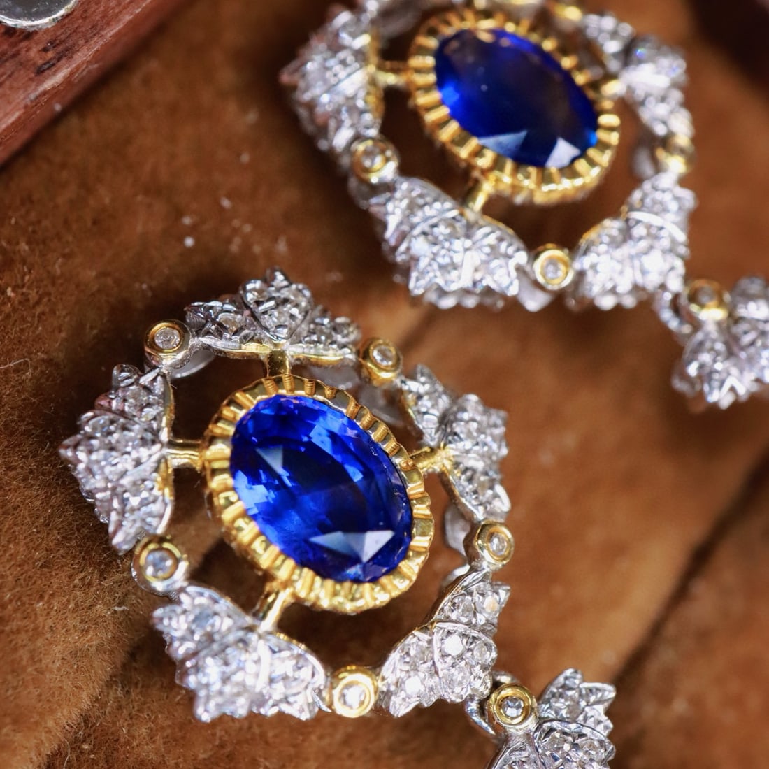 14k Gold 2.04 Ctw Natural Sapphire & Diamond Earrings - 3