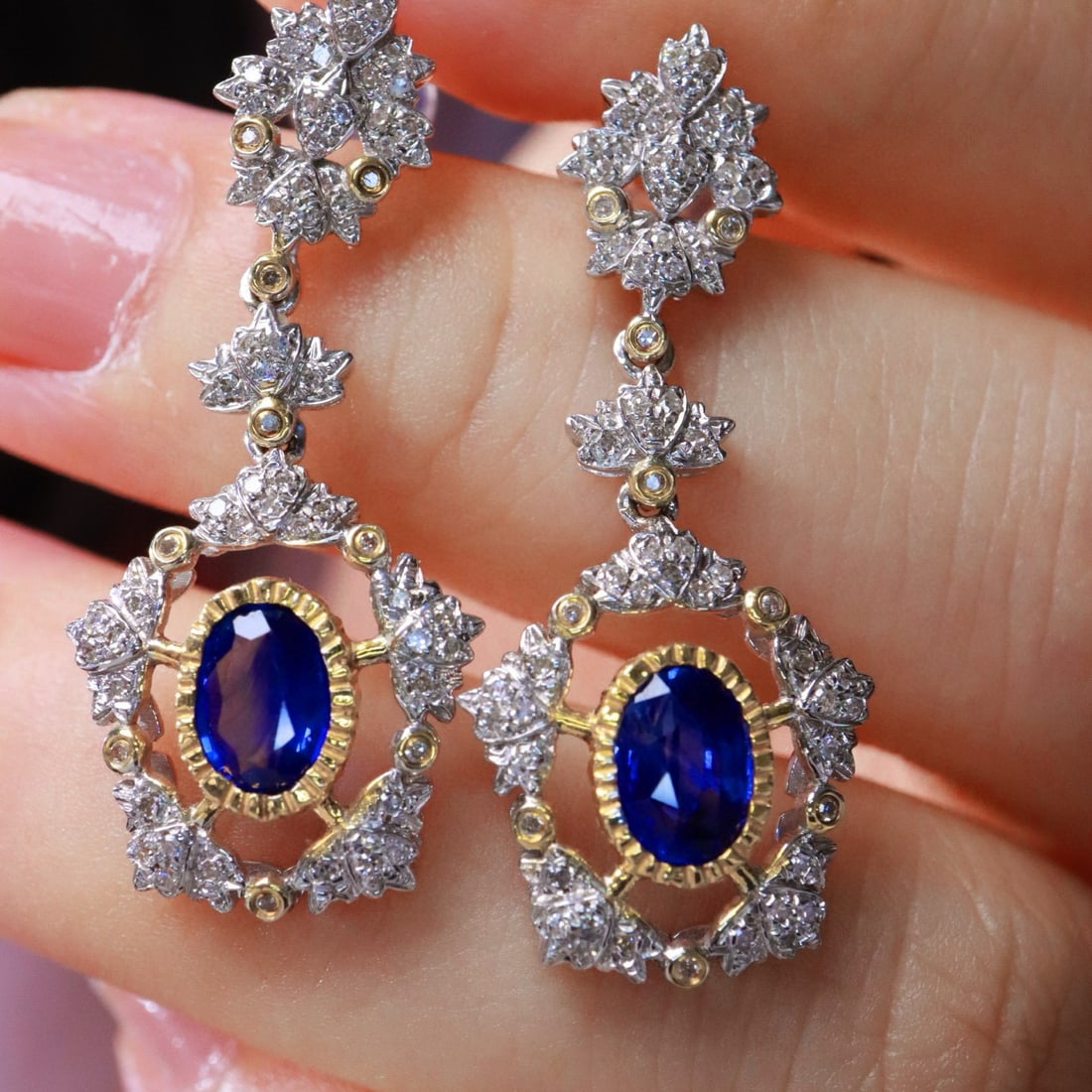 14k Gold 2.04 Ctw Natural Sapphire & Diamond Earrings - 5