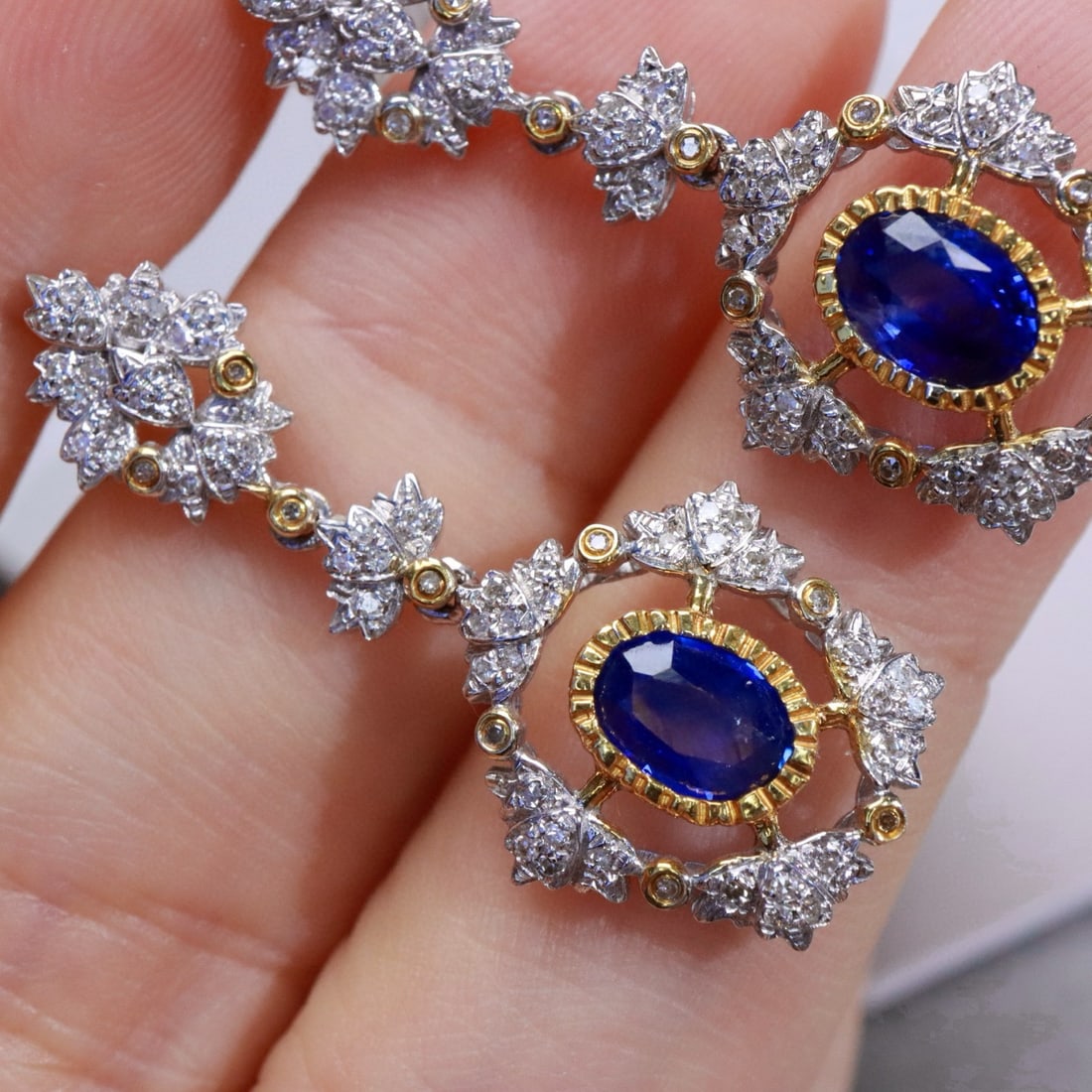 14k Gold 2.04 Ctw Natural Sapphire & Diamond Earrings - 6