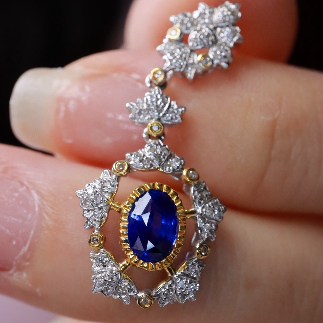 14k Gold 2.04 Ctw Natural Sapphire & Diamond Earrings - 7
