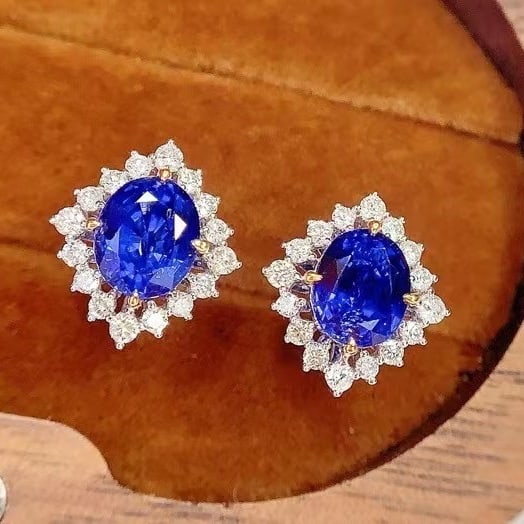 14k Gold 2.8 Ct Natural Sapphire & Diamond Earrings - 2