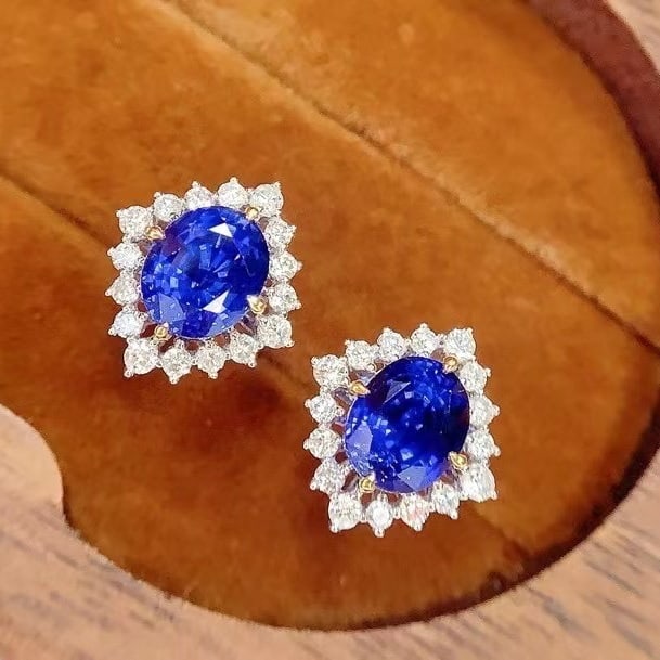 14k Gold 2.8 Ct Natural Sapphire & Diamond Earrings - 3