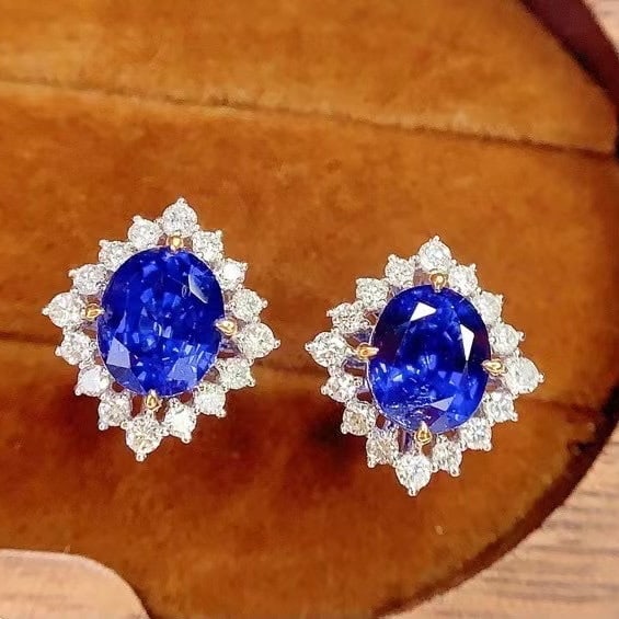 14k Gold 2.8 Ct Natural Sapphire & Diamond Earrings - 4