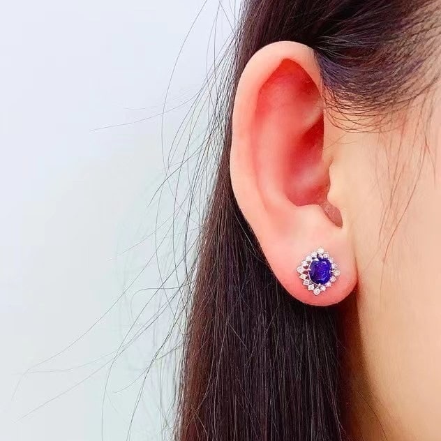 14k Gold 2.8 Ct Natural Sapphire & Diamond Earrings - 5