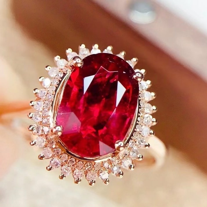 14k Gold 2.8 Ct Natural Tourmaline & Diamond Ring - 4